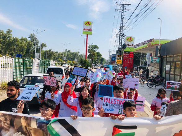 Students of Mazen School are protesting against Gaza Attacks