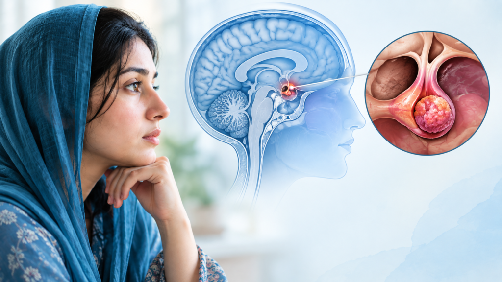 Woman and Pituitary Tumor Medical Illustration